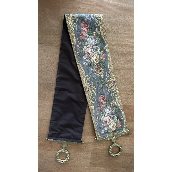 Vintage Floral Tapestry Ornate Gold Brass Butler's / Bell Pull Victorian Pink - Picture 2 of 13